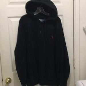 Polo by Ralph Lauren black hoodie pullover sweatshirt 2 buttons EUC